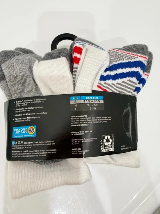 Hanes White Crew Athletic Socks with Gray Reinforcement and Multicolor Accents - Picture 4 of 4